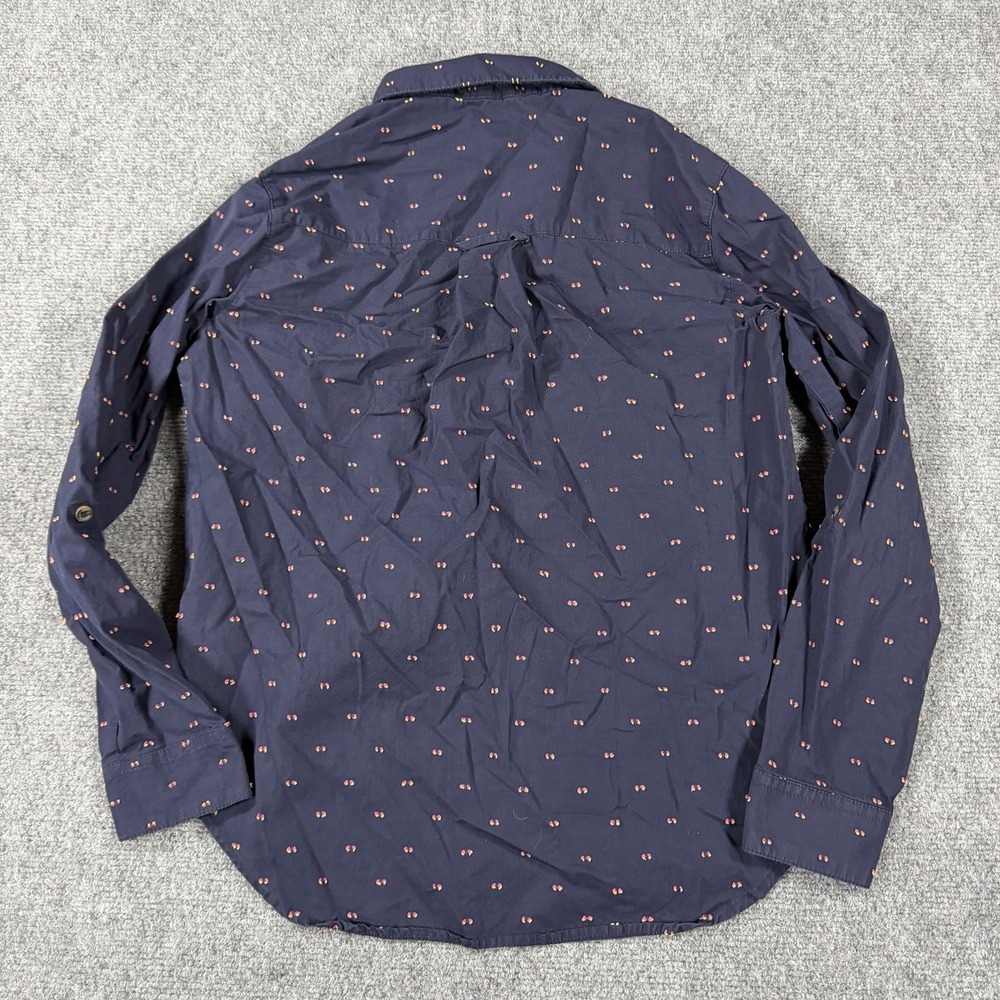 Maeve Anthropologie Top Size 6 Navy Textured Geometric Button Up Casual Roll Tab - Picture 3 of 8